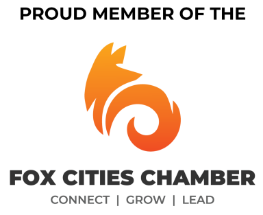 Fox Cities Chamber Member Logo featuring a stylized orange fox and text about Fox Cities Chamber membership.